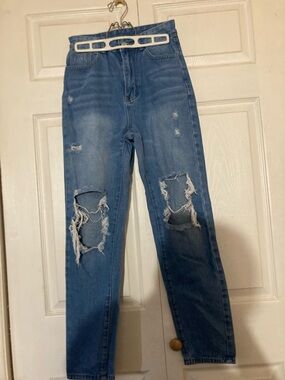 SHEIN Light Blue Distressed Skinny Jeans 27